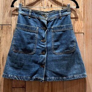 Zara Woman A-Line Button-Front Denim Skirt With Pockets Blue Size S